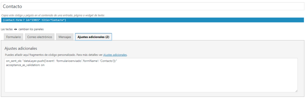 Ajustes adicionales de Contact Form 7 para emitir un evento al enviar el formulario.