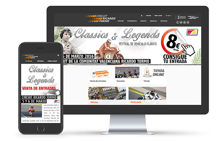 Web de Classics & Legends del Circuit Ricardo Tormo en escritorio y móvil.
