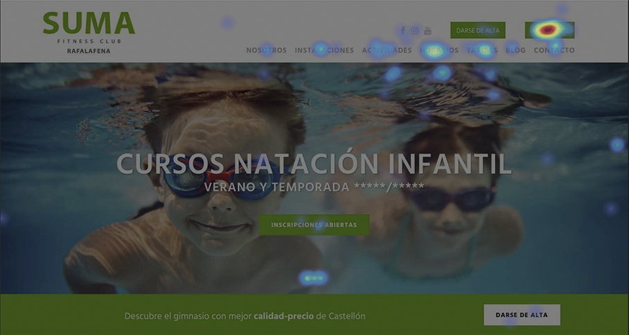 Mapa de calor sobre la página de cursos de natación de SUMA.