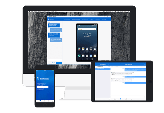 Ejemplo de asistencia remota de TeamViewer entre un ordenador y un teléfono.
